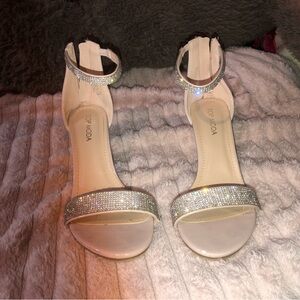 TOP Moda Women's Shimmering Silver Strap Heels